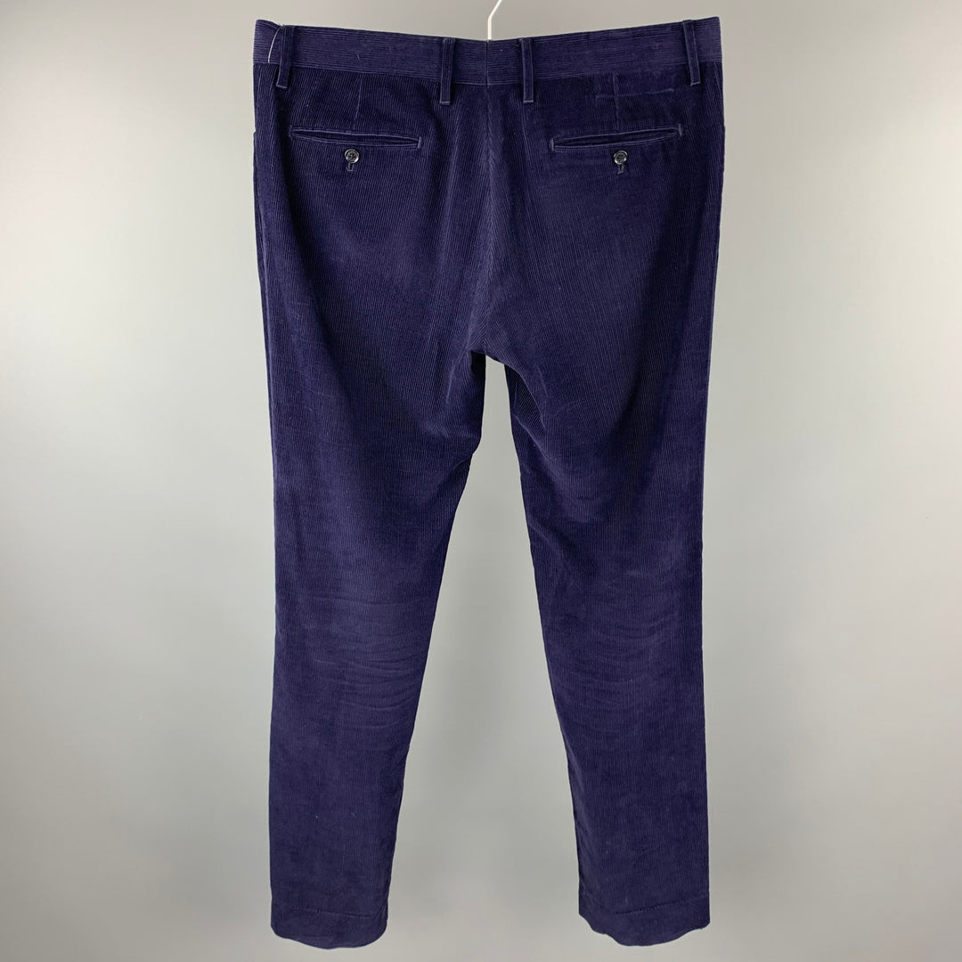 DOLCE &amp; GABBANA Taille 36 Pantalon habillé en velours côtelé texturé bleu marine avec braguette zippée