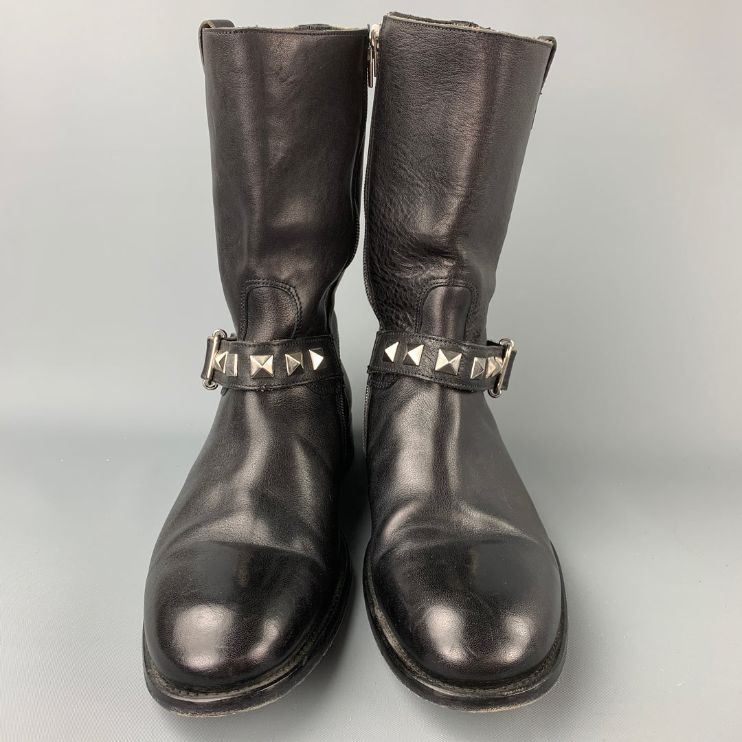 TO BOOT NY Size 10 Black Studded Leather Side Zipper Boots