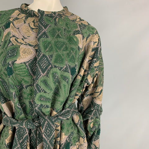 DRIES VAN NOTEN Size S Green Beige Wool Blend Textured Open Front Coat