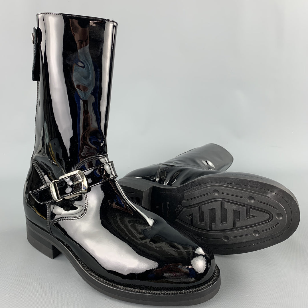 PAUL SMITH Size 9 Black Patent Leather Biker Boots