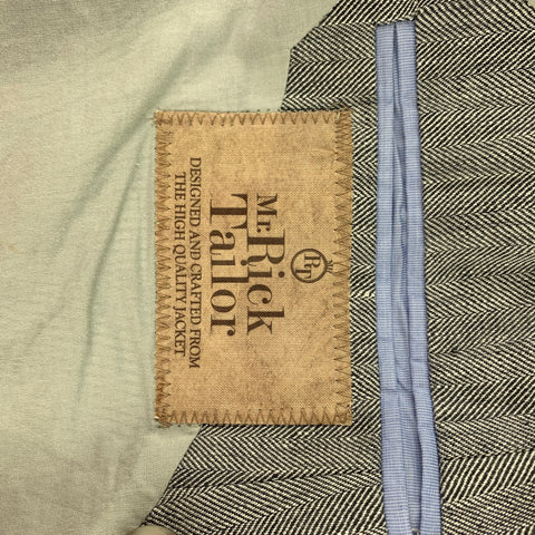 MR.RICK TAILOR Size 40 Grey Herringbone Linen Double Breasted Sport Coat