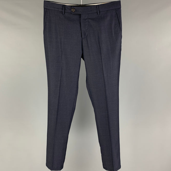 BRUNELLO CUCINELLI Talla 34 Pantalón de vestir con parte delantera plana de lana Lana azul marino