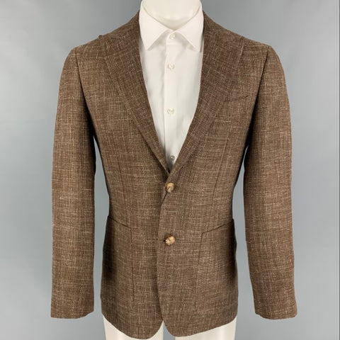 SUIT SUPPLY Talla 38 Abrigo deportivo de mezcla de lana tejida marrón y blanco