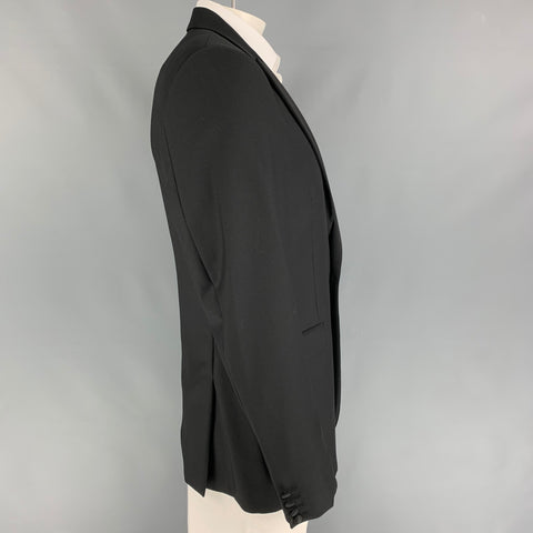 CALVIN KLEIN COLLECTION Size 44 Black Wool Peak Lapel Sport Coat