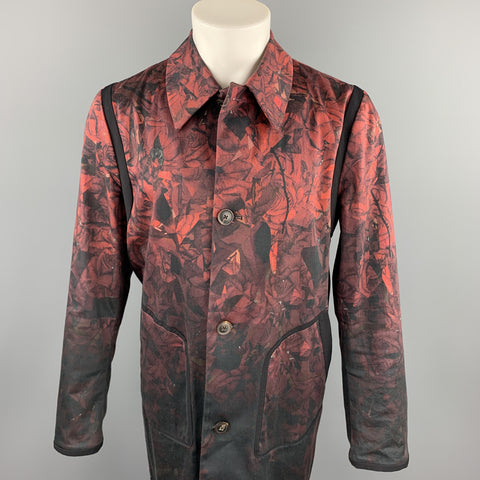 PAUL SMITH Size M Burgundy & Black Print Cotton Buttoned Coat