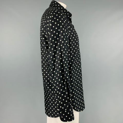 RALPH LAUREN Taille L Noir Blanc Pois Soie Bouton Up Chemise à manches longues