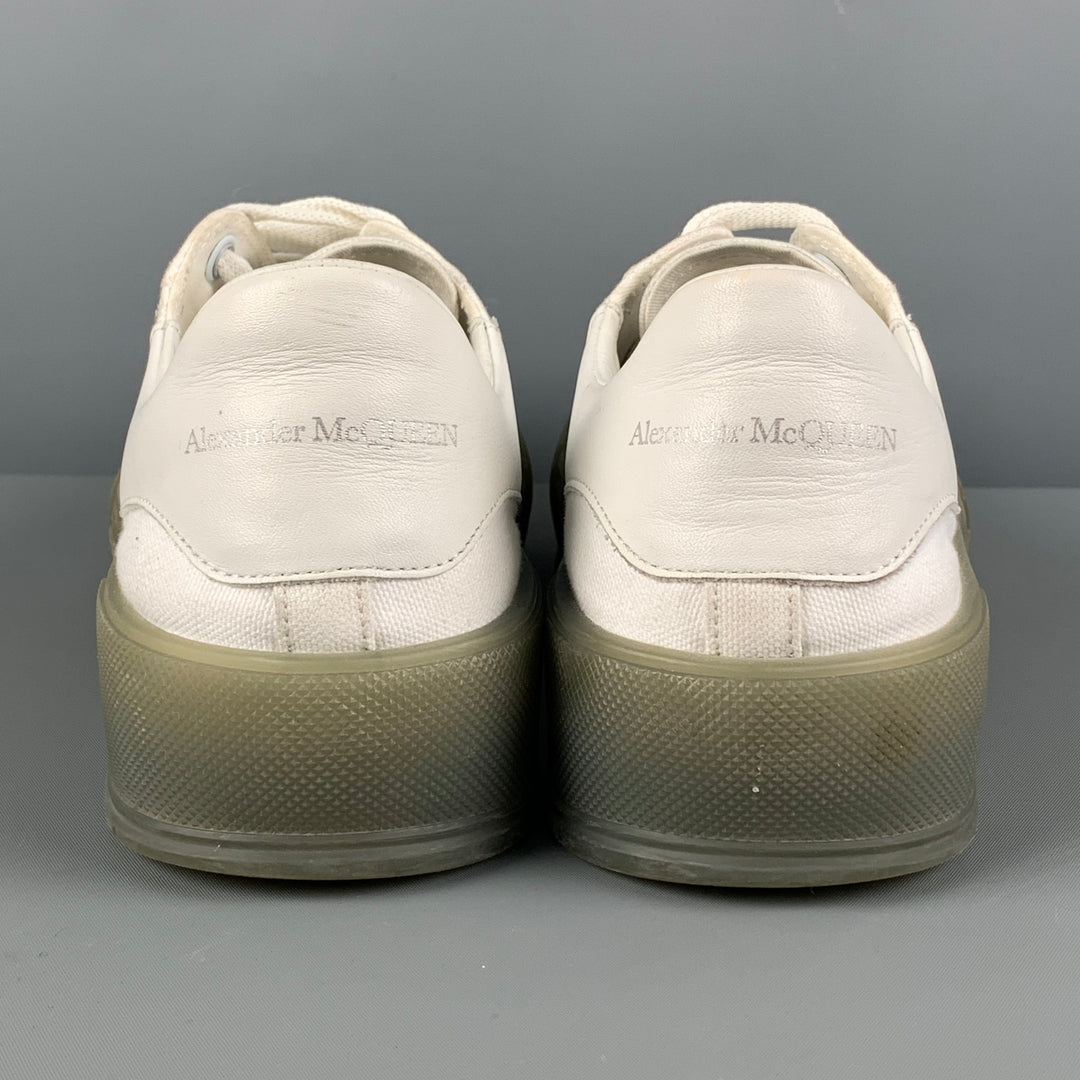 ALEXANDER MCQUEEN Size 8 White Olive Canvas Low Top Plimsoll Sneakers
