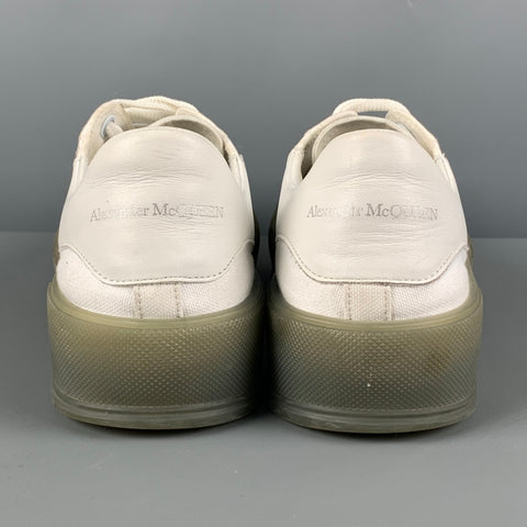 ALEXANDER MCQUEEN Size 8 White Olive Canvas Low Top Plimsoll Sneakers