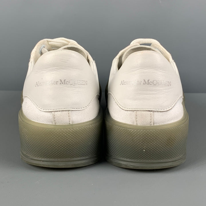 ALEXANDER MCQUEEN Size 8 White Olive Canvas Low Top Plimsoll Sneakers