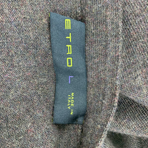 ETRO Size L Eggplant Wool V-Neck Cardigan