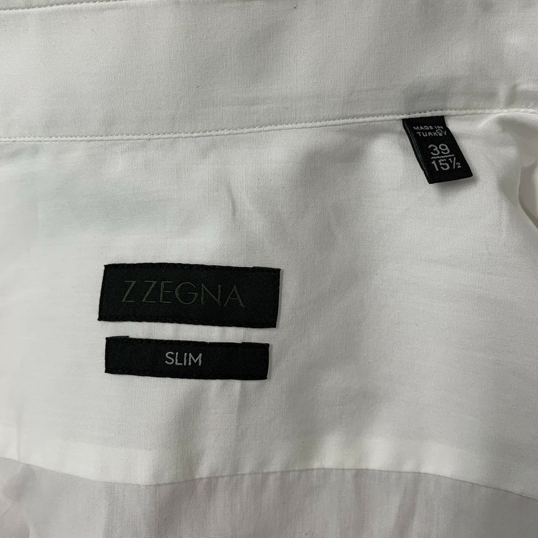 Z ZEGNA Size S White Solid Cotton Tuxedo Long Sleeve Shirt