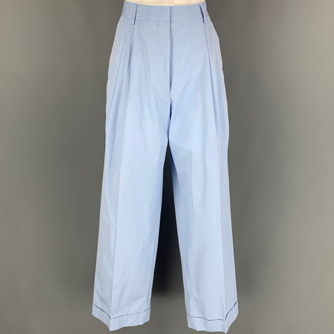DRIES VAN NOTEN Size 4 Blue Cotton Pleated Cuffed Wide Leg Casual Pants