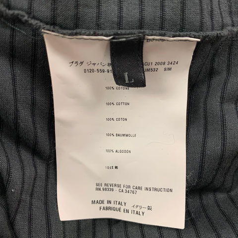PRADA Size L Grey Black Stripe Cotton Buttoned Polo