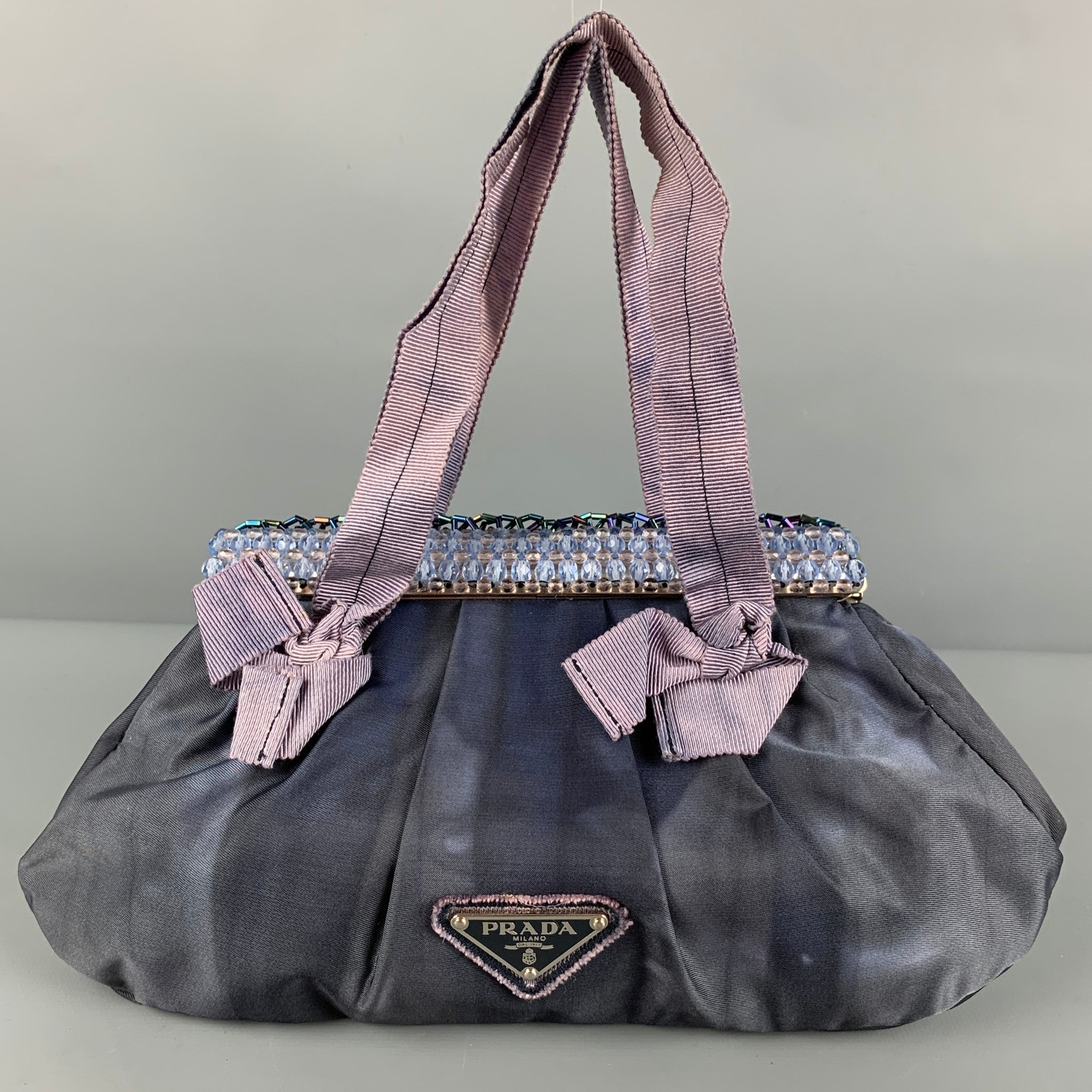 Vintage PRADA Purple Marbled Silk Rhinestones Mini Handbag Sui