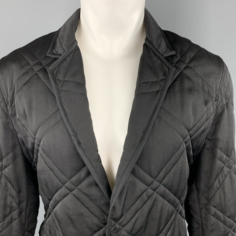 LANVIN Size 40 Black Quilted Notch Lapel Snap Sport Coat