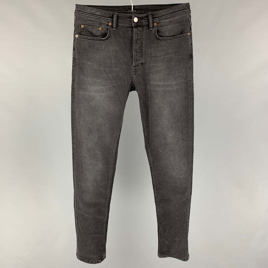 ACNE STUDIOS Size 30 Grey Distressed Cotton Blend Jeans