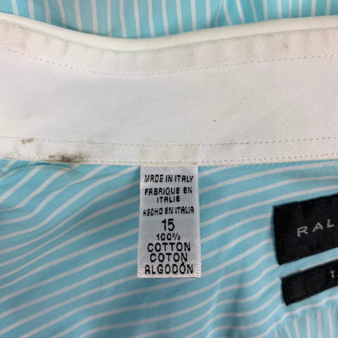 RALPH LAUREN Black Label Size S Aqua Stripe Cotton White Collar Long Sleeve Shirt