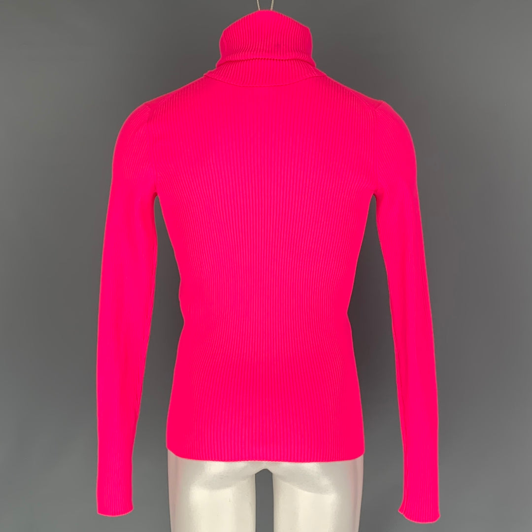 BALENCIAGA Size M Pink Ribbed Polyamide Turtleneck Pullover