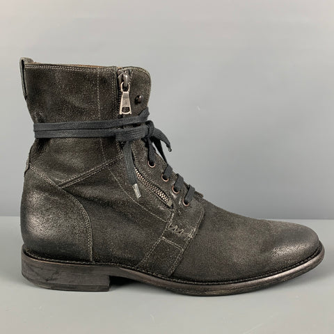JOHN VARVATOS Size 9.5 Black Distressed Leather Bowery Gussett Boots