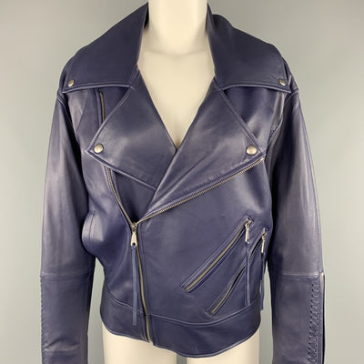 REBECCA MINKOFF Size XS Navy Leather Lamb Skin Biker Jacket