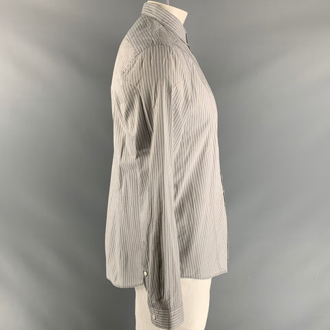 JOHN VARVATOS Size L Blue & Grey Stripe Cotton Button Down Long Sleeve Shirt