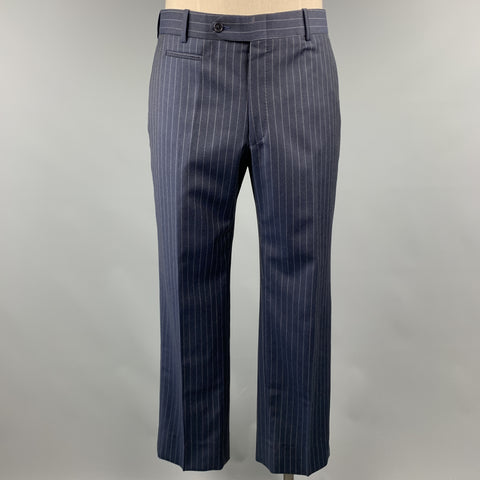 DAVID AUGUST Taille 40 Marine &amp; Gris Rayé Laine Peak Revers 34 x 30 Costume