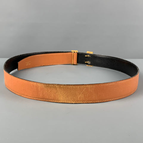 Vintage 1982 HERMES Gold Black Tan H Belt Buckle