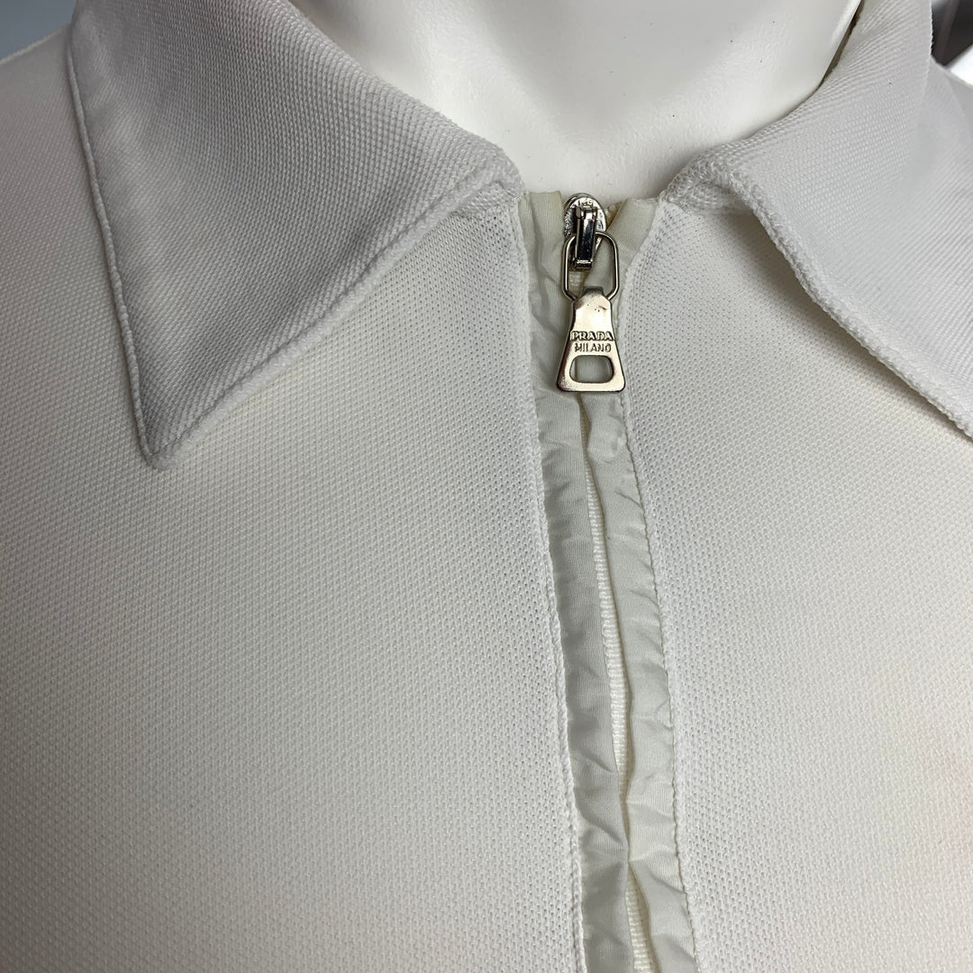 PRADA Size M White Pique Viscose Blend 1/4 Zip T-shirt