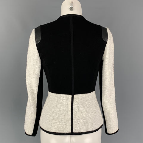 REBECCA TAYLOR Size 2 Black & White Cotton Blend Faux Leather Jacket