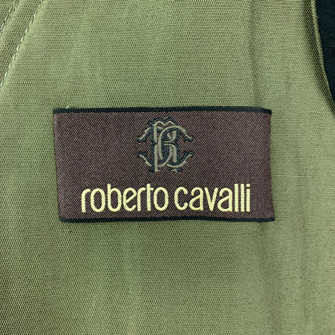 ROBERTO CAVALLI 2016 Size 36 Green Beaded Cotton Linen Zip Up Jacket