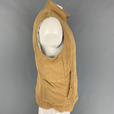BRUNELLO CUCINELLI Size XL Khaki Quilted Twill Zip Up Puff Vest