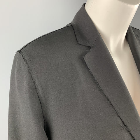 GUCCI by TOM FORD Size 8 Black Frayed Edge Wool Leather Trim Blazer
