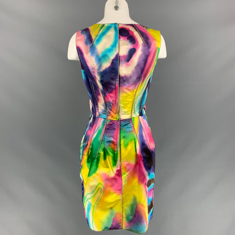 DOLCE & GABBANA Size 6 Multi-Color Silk Marbled Below Knee Cocktail Dress