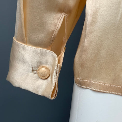 GIANNI VERSACE Size 4 Nude Satin Silk French Cuff Blouse