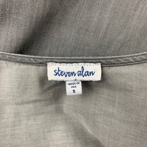 STEVEN ALAN Size S Grey Cotton Collarless Long Sleeve Shirt