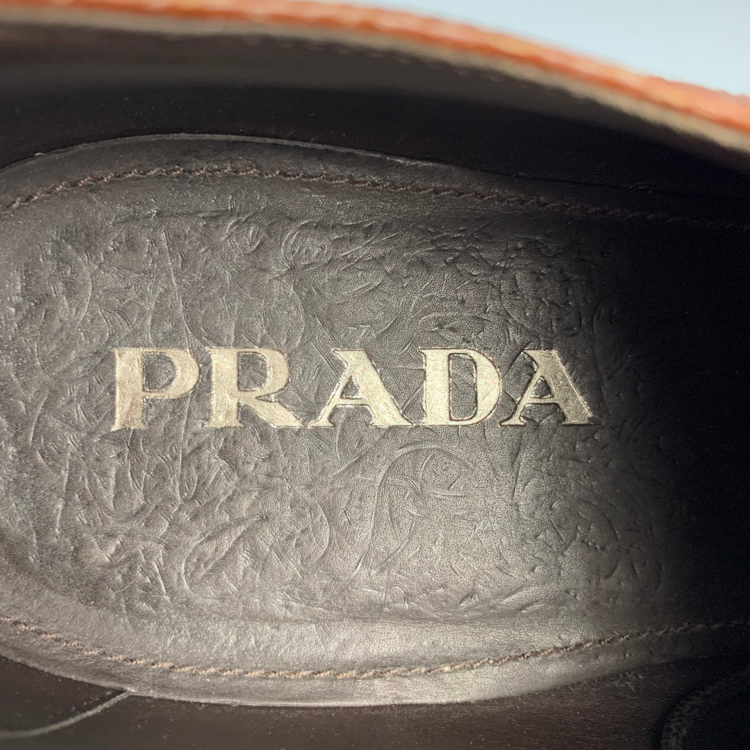 PRADA Size 8 Brown Perforated Leather Platform Lace Up Shoes