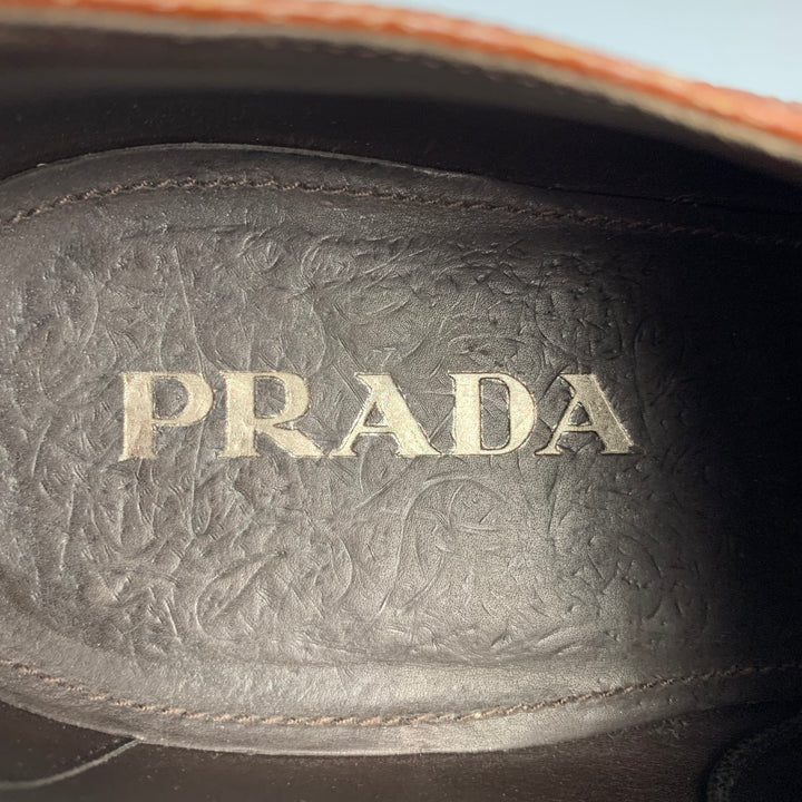 PRADA Size 8 Brown Perforated Leather Platform Lace Up Shoes
