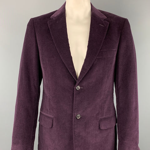 VALENTINO Size 40 Purple Textured Corduroy Notch Lapel Sport Coat