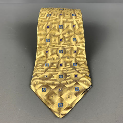 VERSACE Gold &  Blue Squares Silk Tie