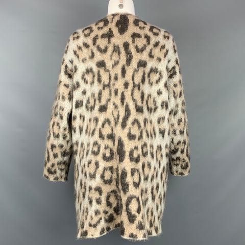 LOEWE Size XS Taupe Mohair Blend Leopard Print Long Cardigan