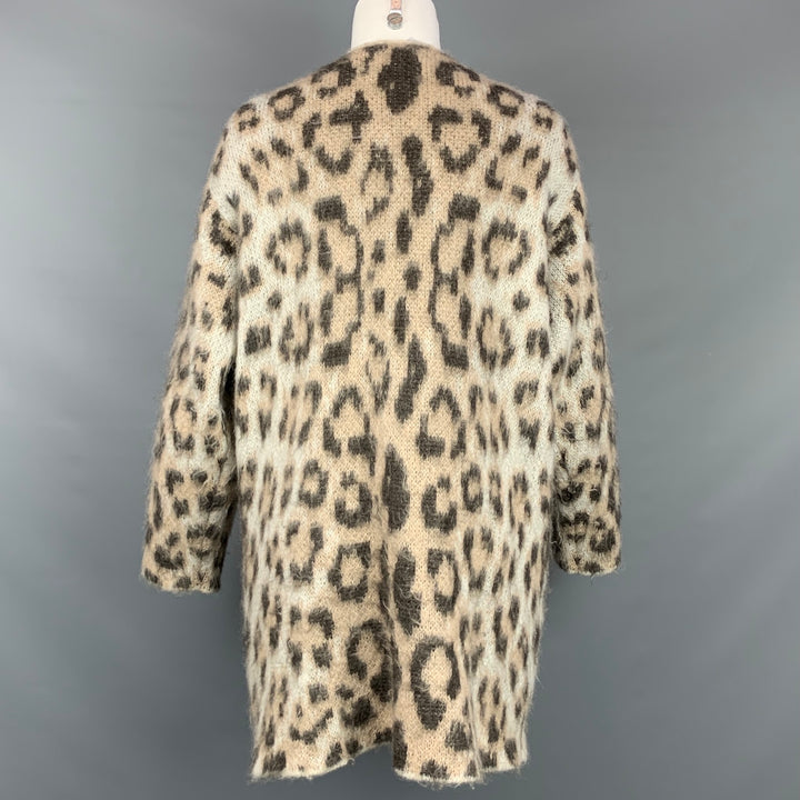 LOEWE Talla XS Cárdigan largo con estampado de leopardo en mezcla de mohair color topo