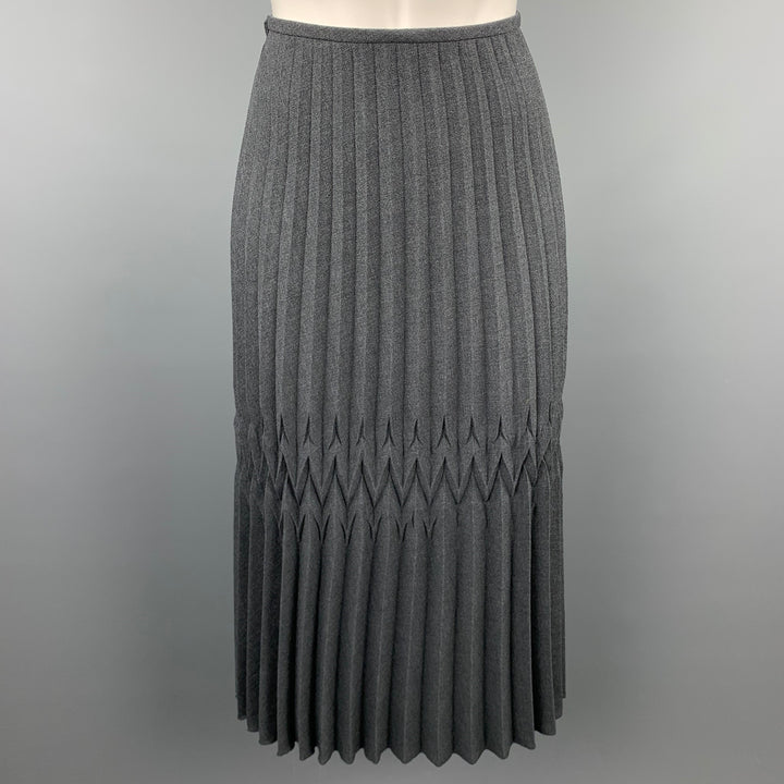 BLANC de CHINE Size 6 Grey Knife Pleated Polyester Wrap Skirt