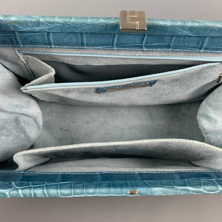 LAMBERTSON TRUEX Blue Alligator Leather Top Handles Handbag