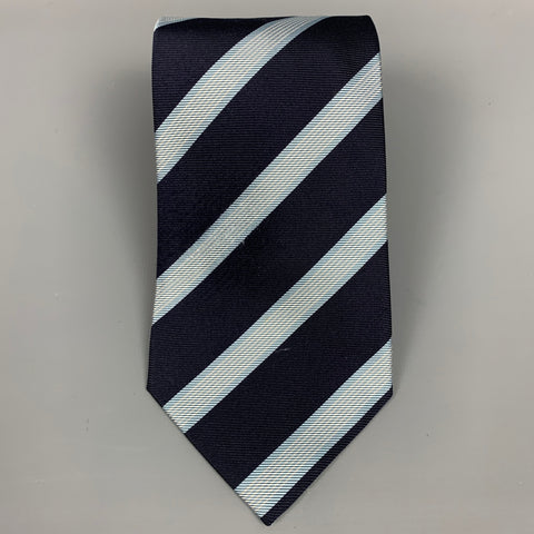 LUIGI BORRELLI Navy & White Stripe Silk Tie