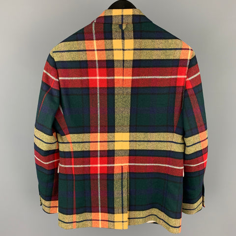 BLACK FLEECE Size 36 Multi-Color Plaid Wool Notch Lapel Suit