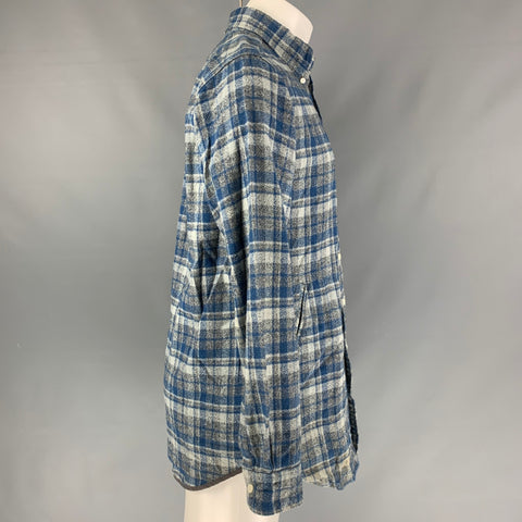 ROUGH &amp; TUMBLE Camisa Manga Larga Algodón Cuadros Azul Gris Talla M