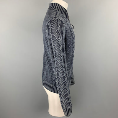 CARBON2COBALT Size S Gray Washed Cable Linen / Cotton Zip Up Cardigan