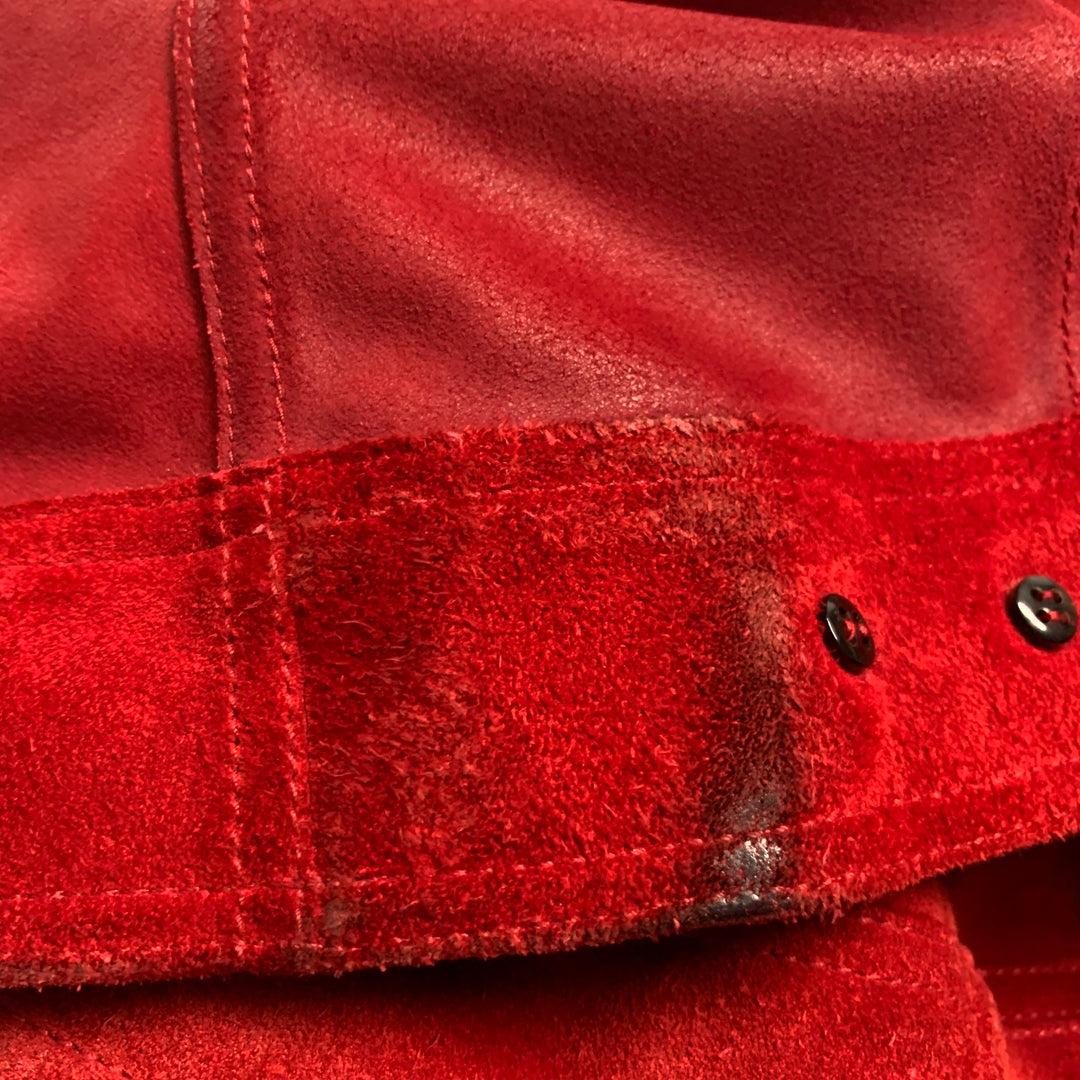 GUCCI Size 42 Red Suede Trucker Jacket