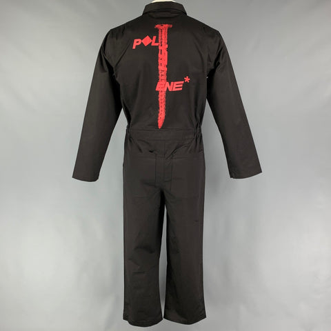 POLYTHENE* OPTICS Size L Black Red Cotton Snaps Boiler Jumpsuit