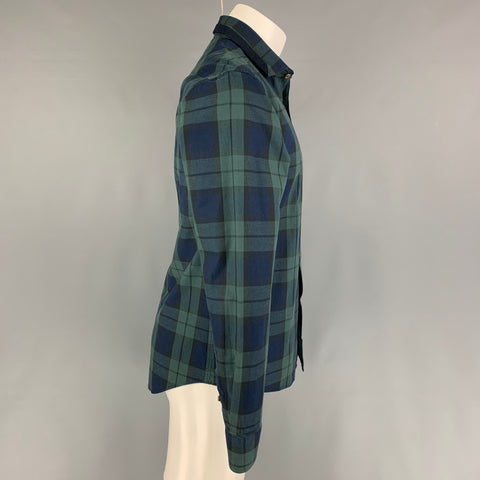 BENJAMIN BARKER Size L Forest Green Navy Blackwatch Plaid Long Sleeve Shirt